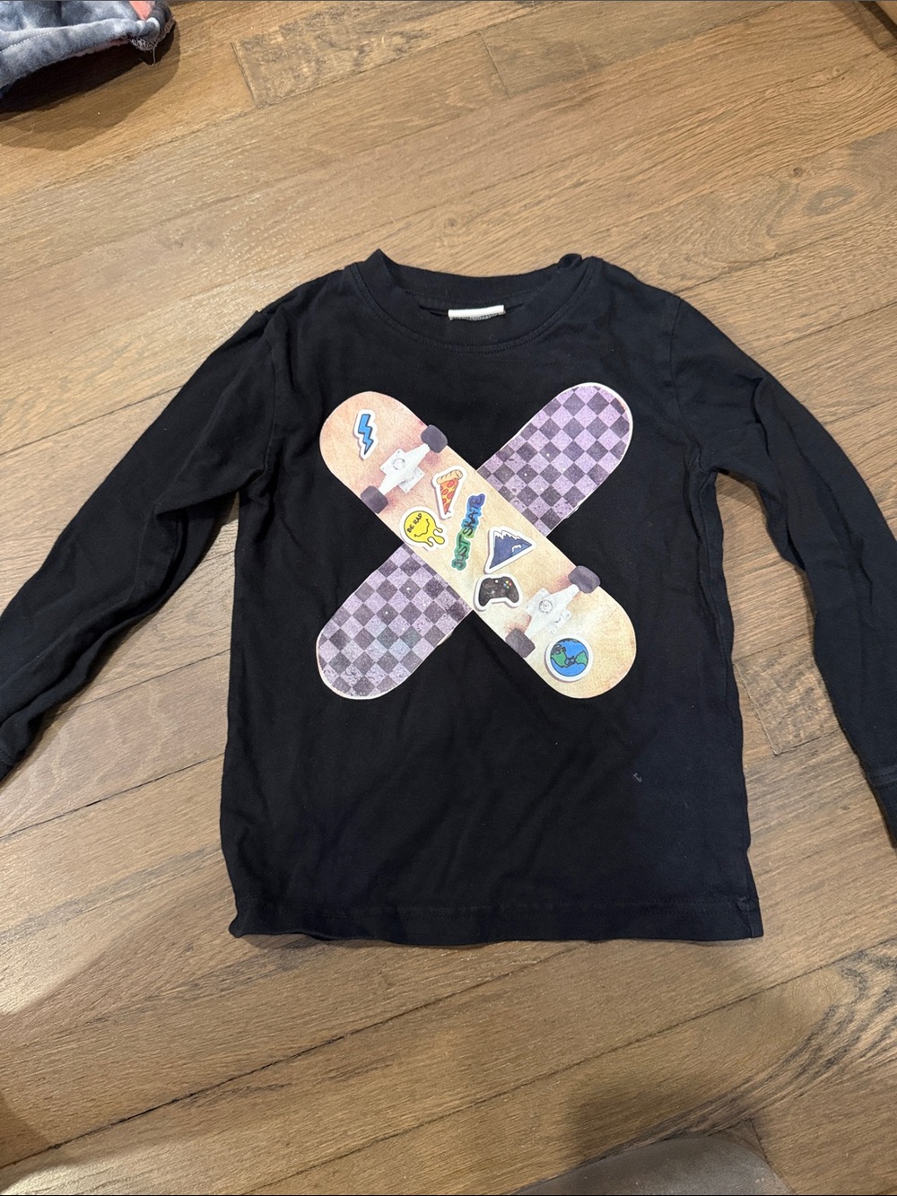 Kids Black Long-Sleeve Skateboard Graphic Tee